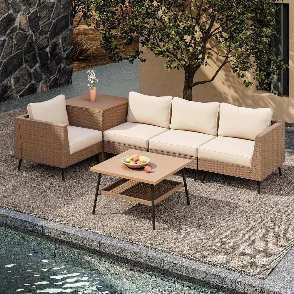 Outdoor Furniture With Storage For Cushions - 6 Parçalı Dış Mekan Veranda Mobilya