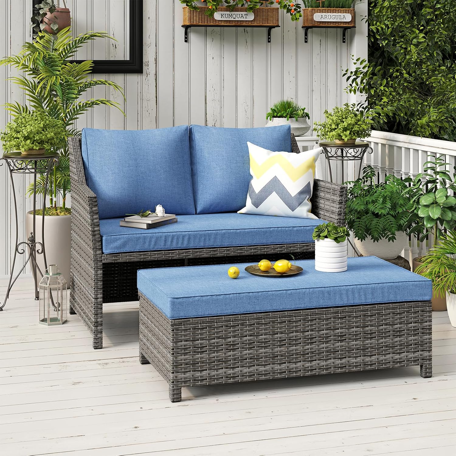 Outdoor Furniture With Storage For Cushions - Depolama Alanlı Hasır Bahçe Koltuğu, Minderli