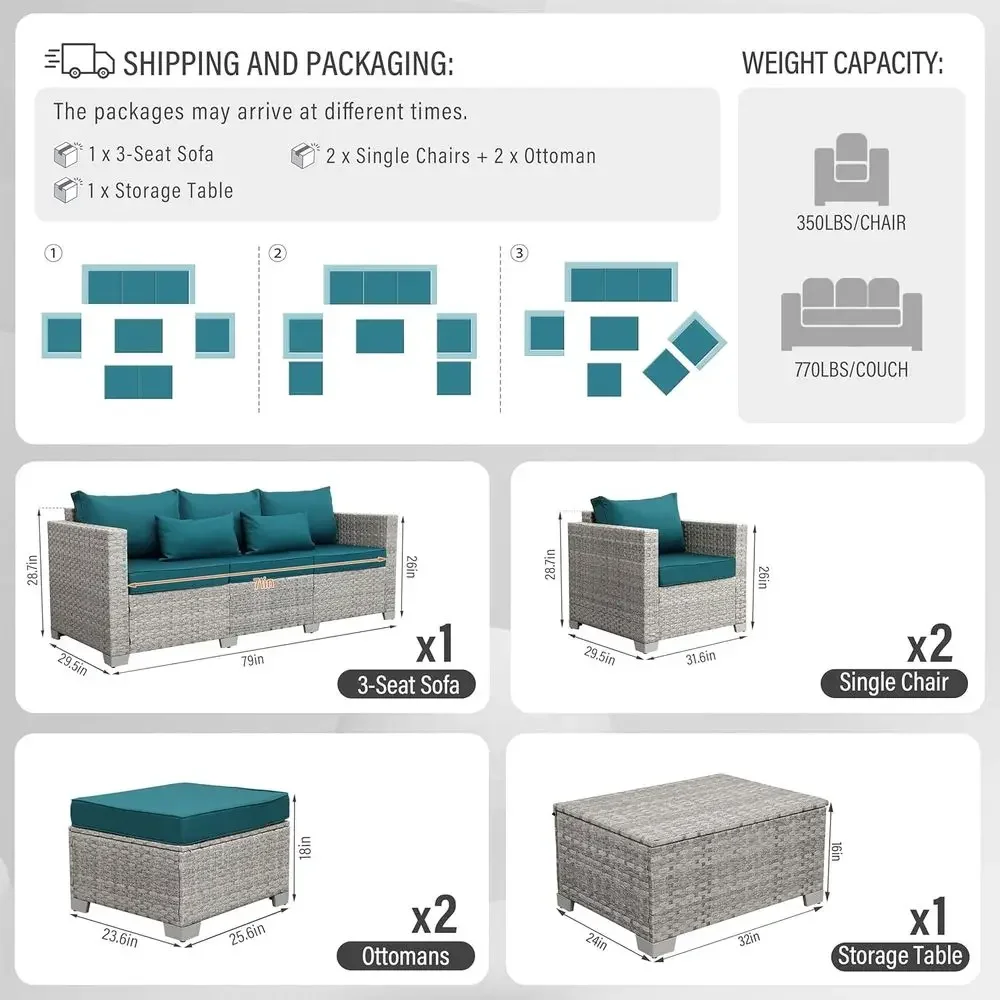 6 Parçalı Gri Hasır Dış Mekan  - Outdoor Furniture With Storage For Cushions incelemesi ve fiyatı