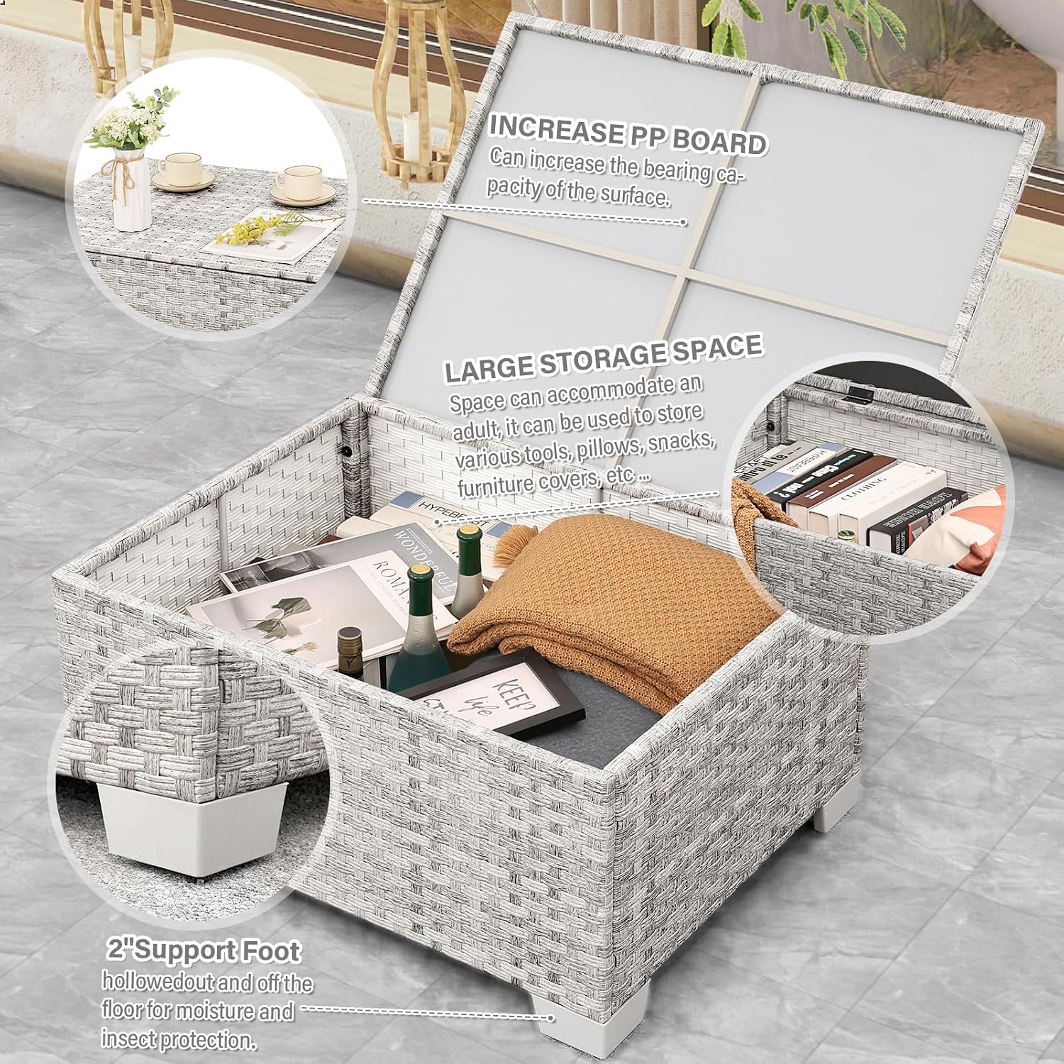Gri PE Hasır Bahçe Mobilya Set - Outdoor Furniture With Storage For Cushions incelemesi ve fiyatı
