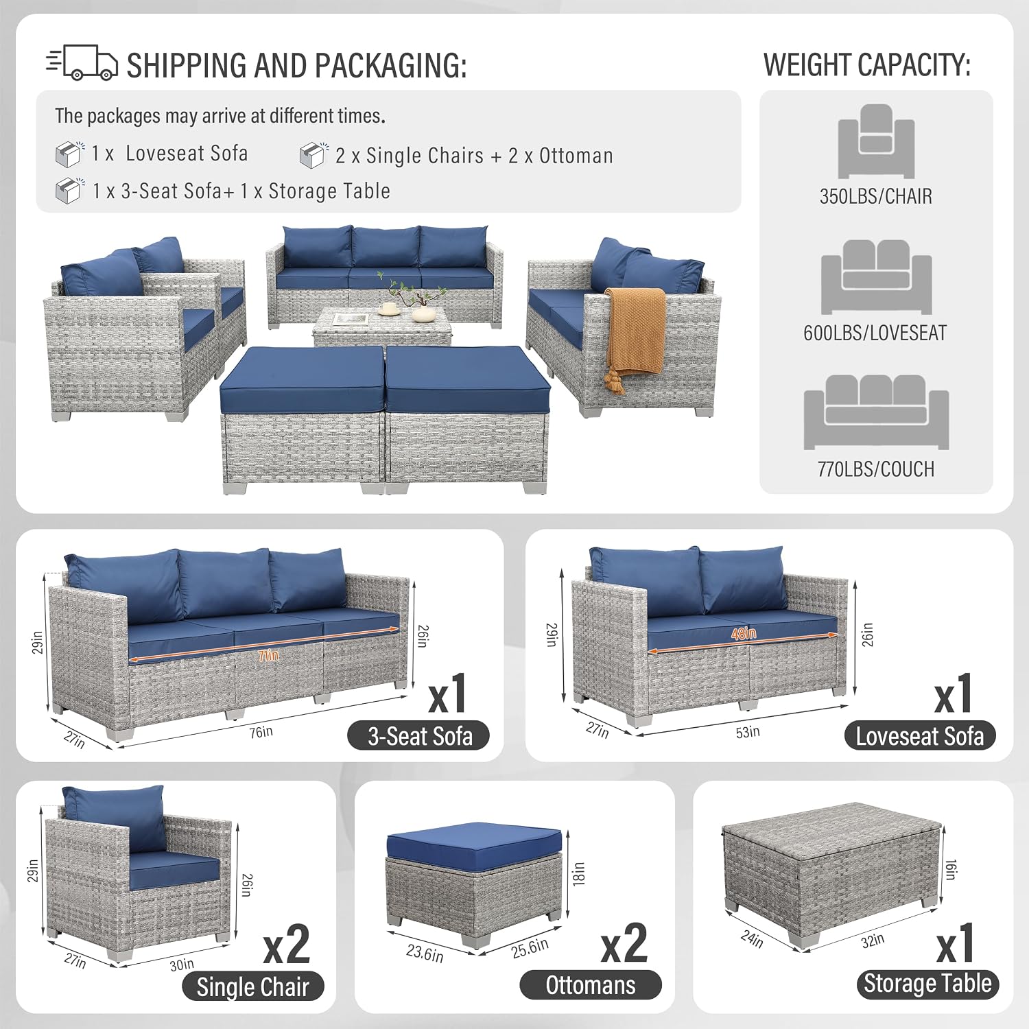 Gri PE Hasır Bahçe Mobilya Set - Outdoor Furniture With Storage For Cushions incelemesi ve fiyatı
