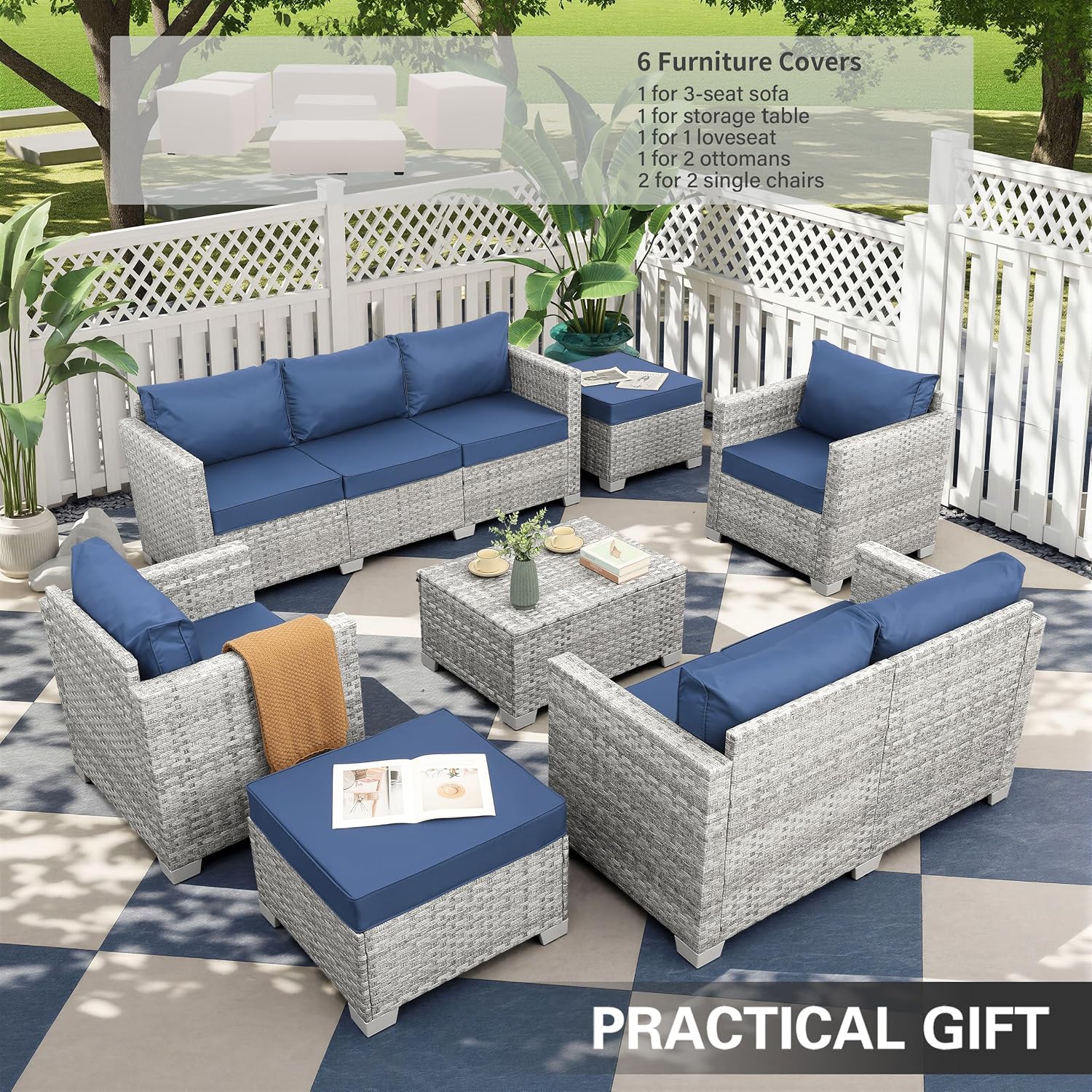 Gri PE Hasır Bahçe Mobilya Set - Outdoor Furniture With Storage For Cushions incelemesi ve fiyatı