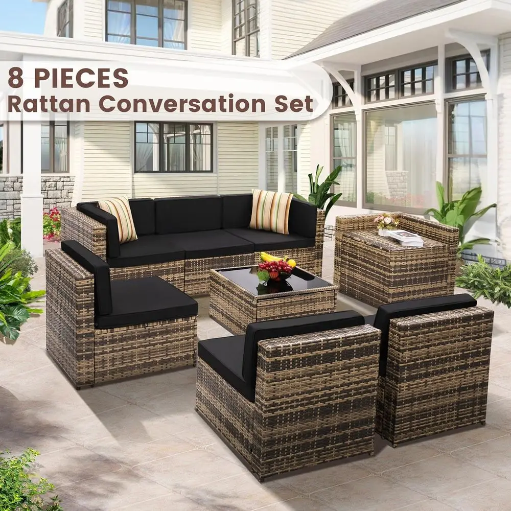 8 Parçalı Açık Hava Hasır Bahç - Outdoor Furniture With Storage For Cushions incelemesi ve fiyatı